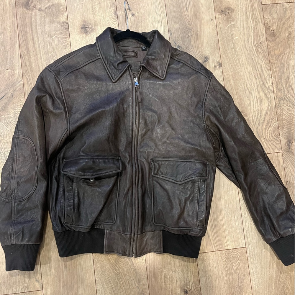 Roundtree & Yorke Dark Brown Leather Bomber Jacket